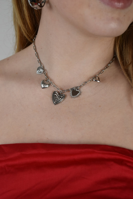 Bedelketting hearts for the win - zilver