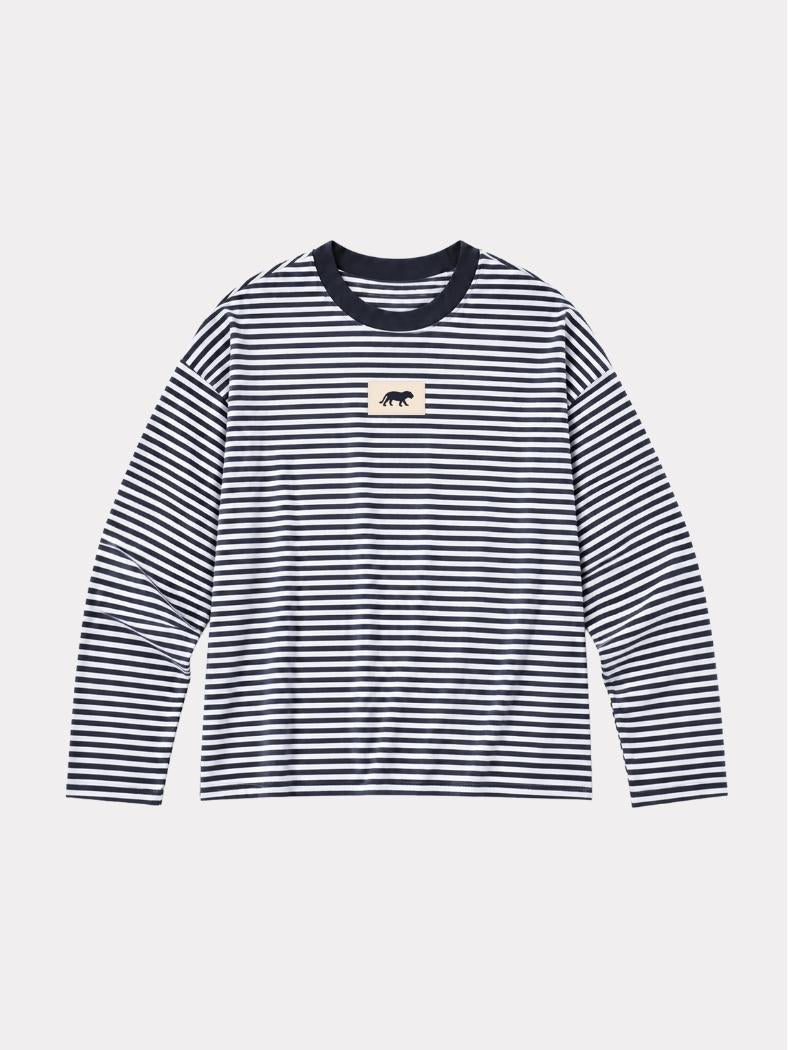 Tiger – T-shirt rayé à manches longues, bleu marine/blanc