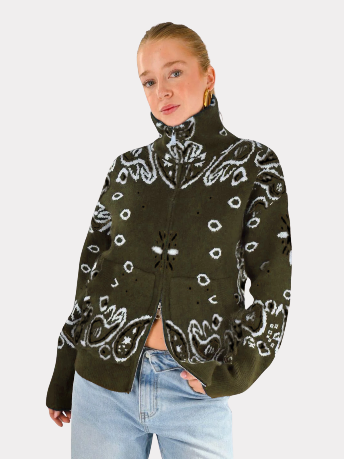 Aspen bandana zipper knit - groen