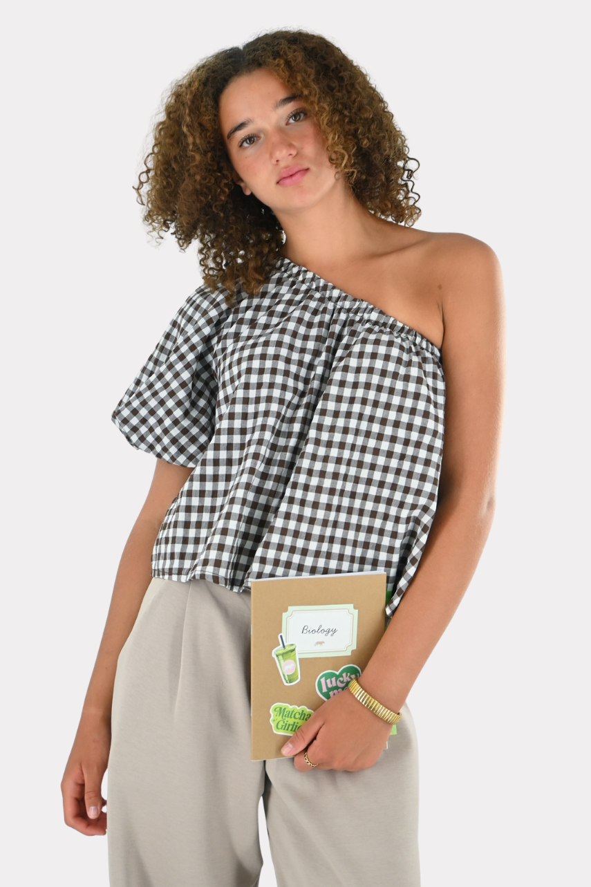 Blouse asymétrique à carreaux - bleu