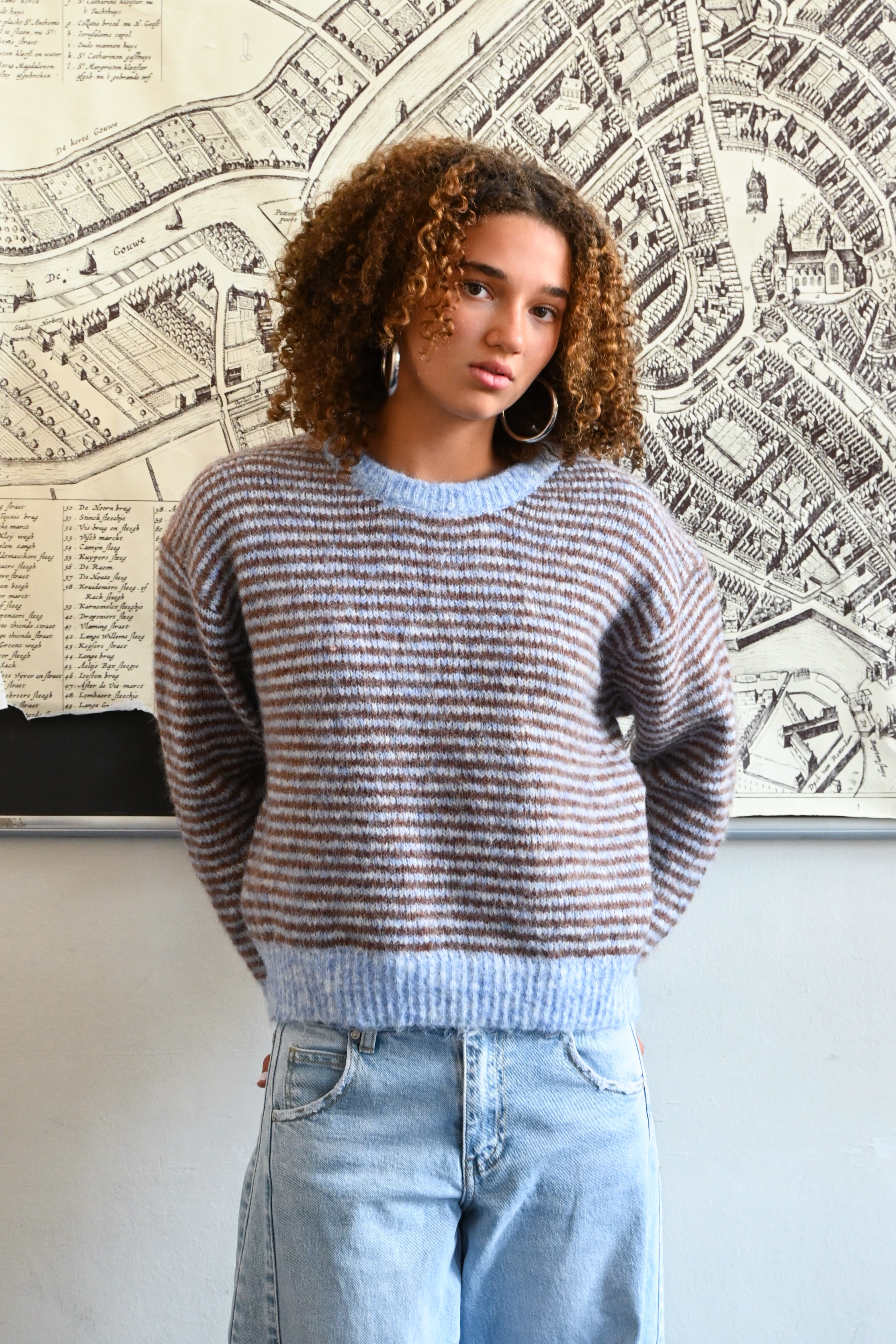 Lara Vintage-Strickpullover mit Streifen - blau/braun