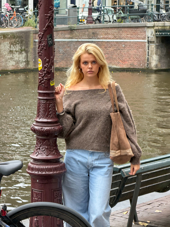 Maira Off-Shoulder-Stricktop - Braun