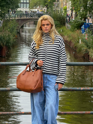 Sweat zippé rayé - bleu marine/blanc