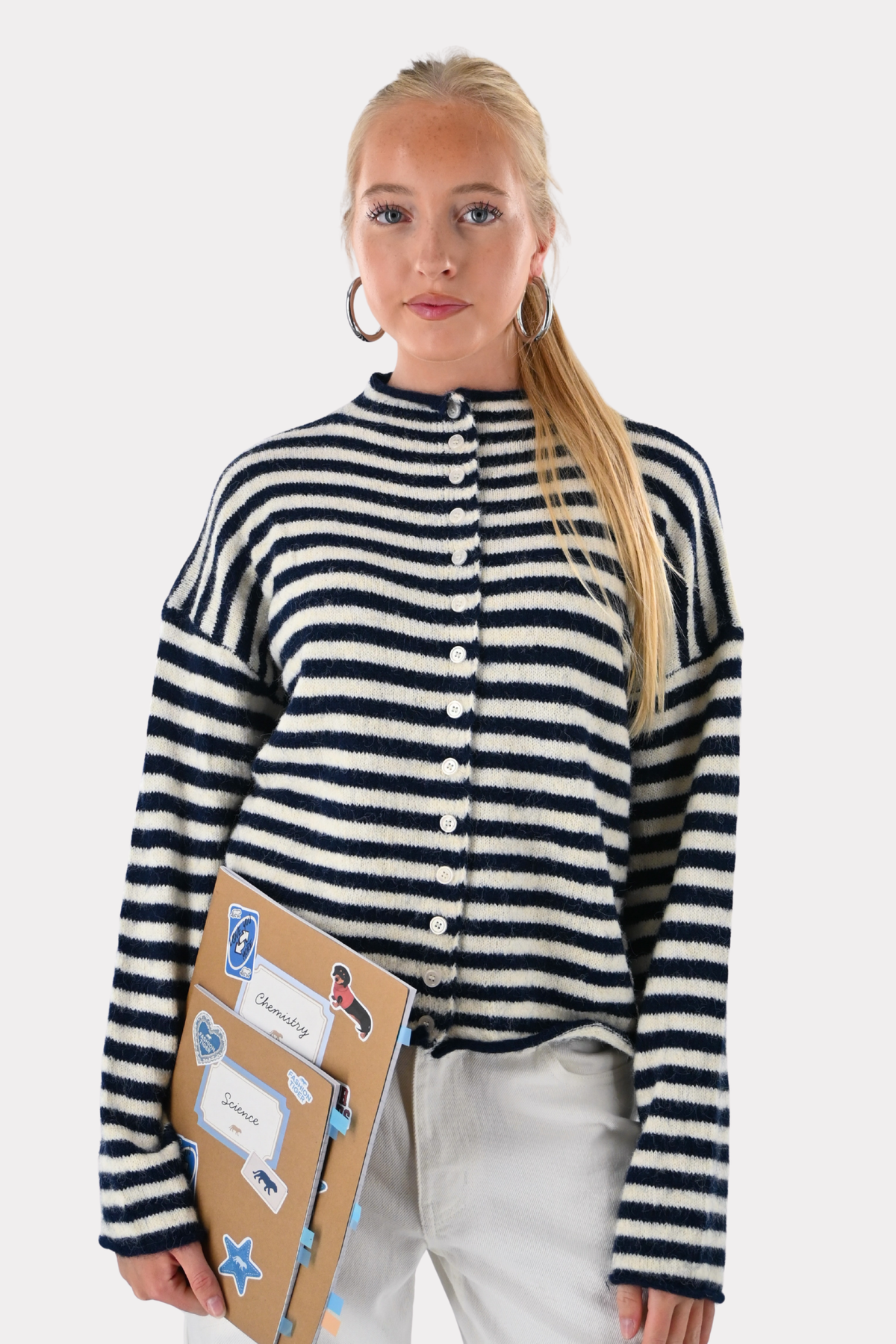 Cardigan rayé classique Eleanor - marine/blanc