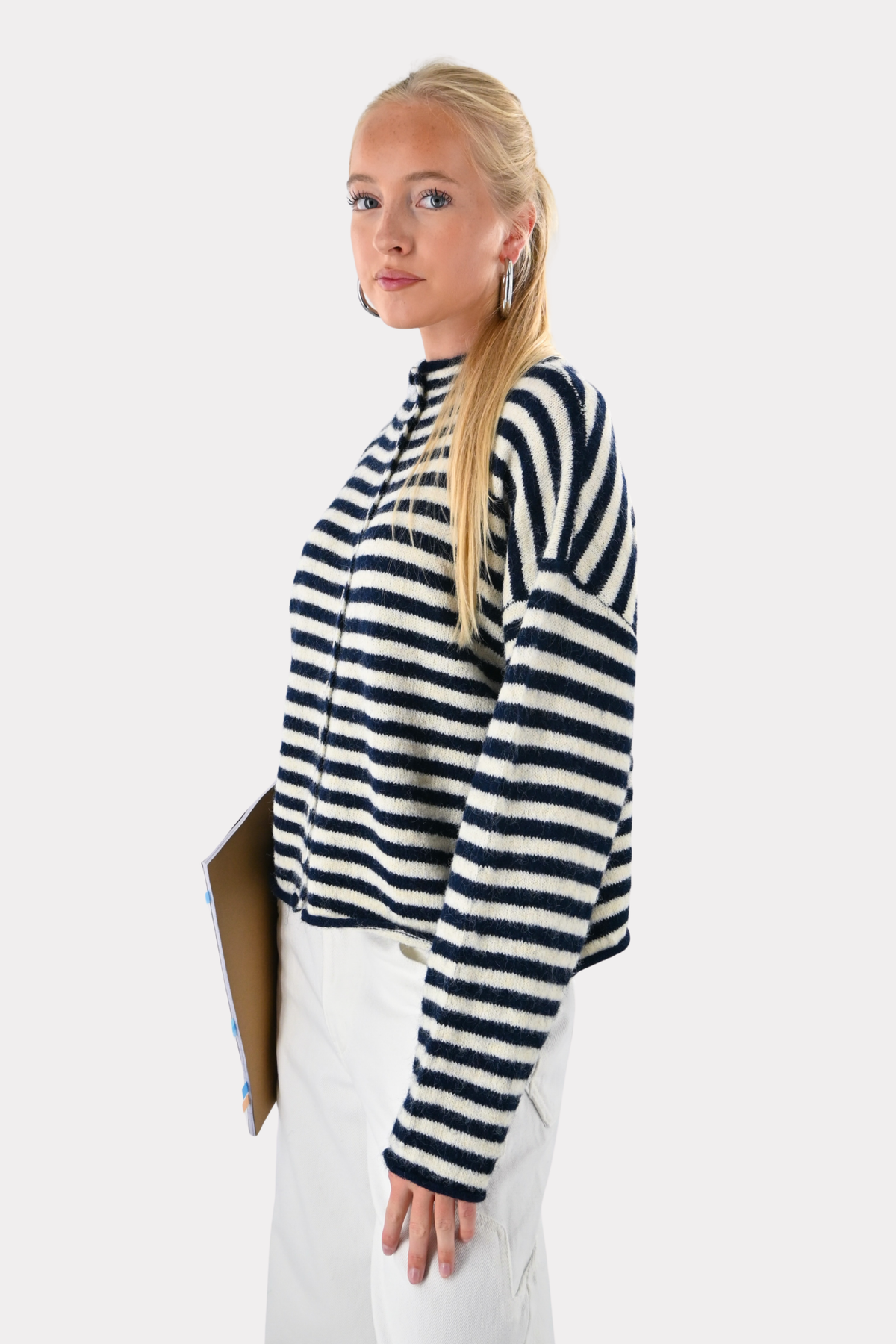Cardigan rayé classique Eleanor - marine/blanc