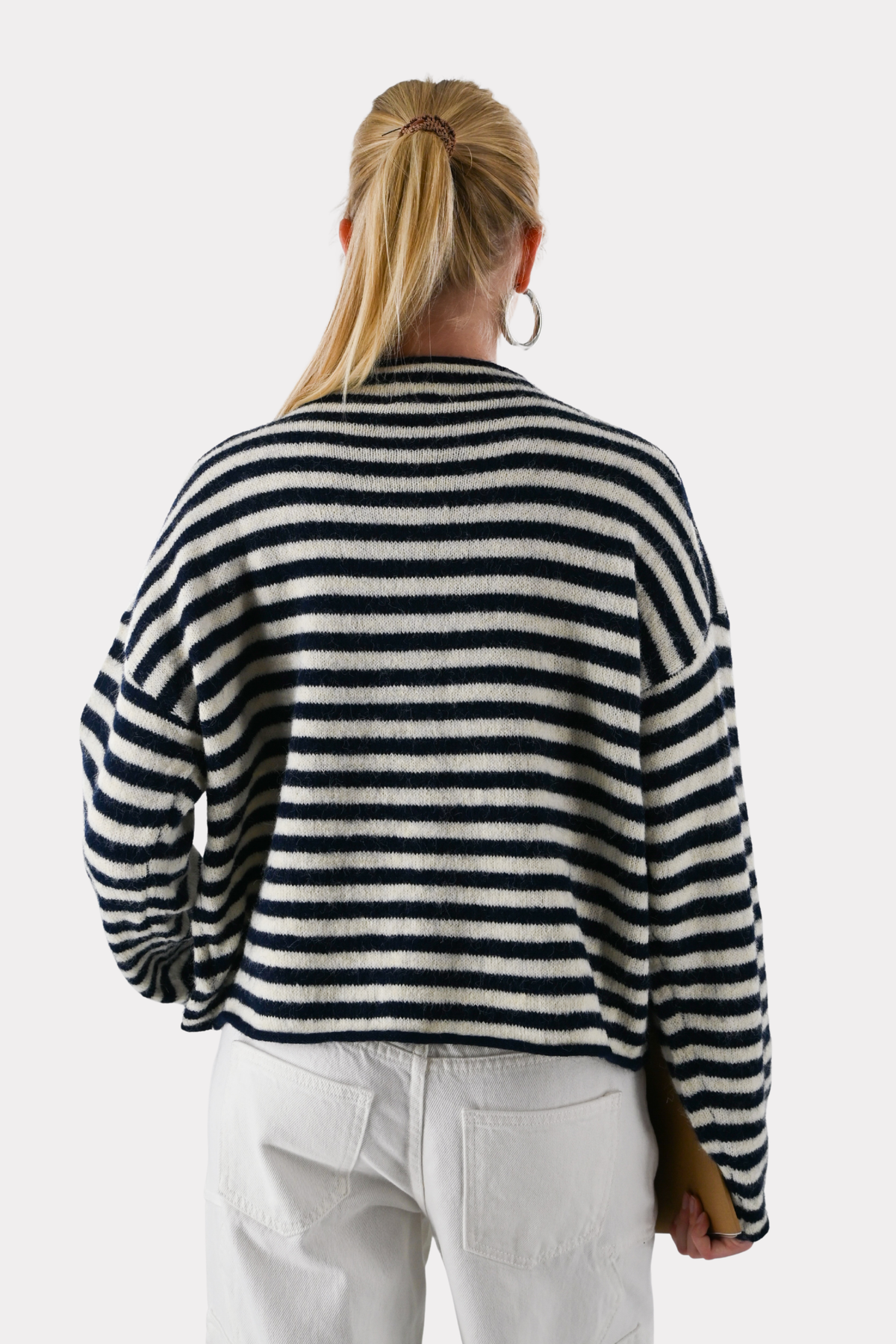 Cardigan rayé classique Eleanor - marine/blanc
