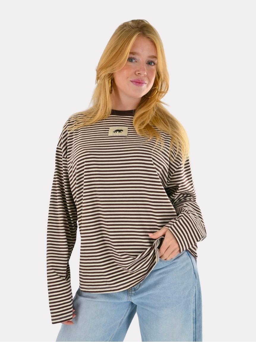 Tiger - t-shirt rayé à manches longues, marron/blanc