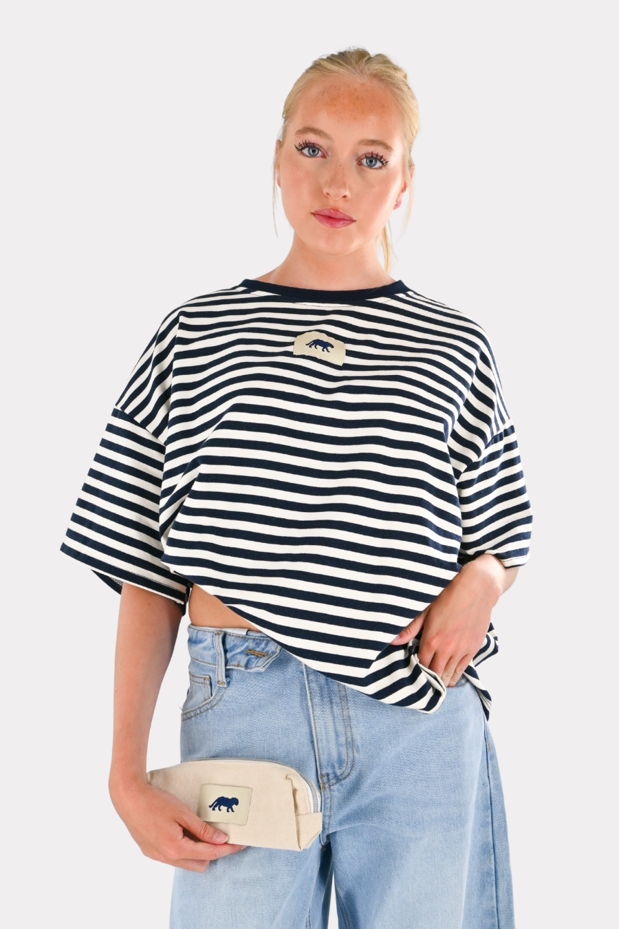 Gestreiftes Tiger-T-Shirt - marineblau/weiß