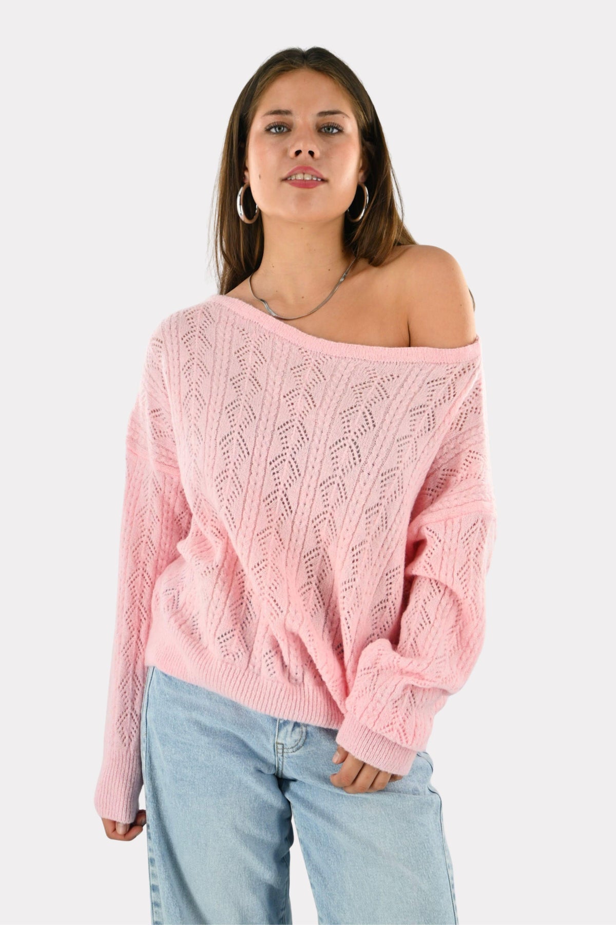 Lola off shoulder knit - roze