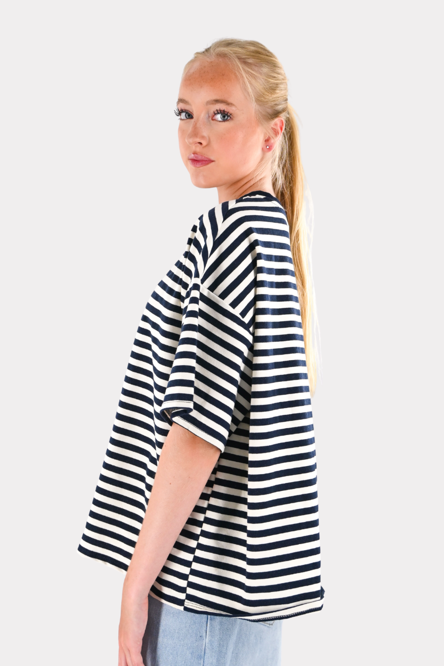 Gestreiftes Tiger-T-Shirt - marineblau/weiß