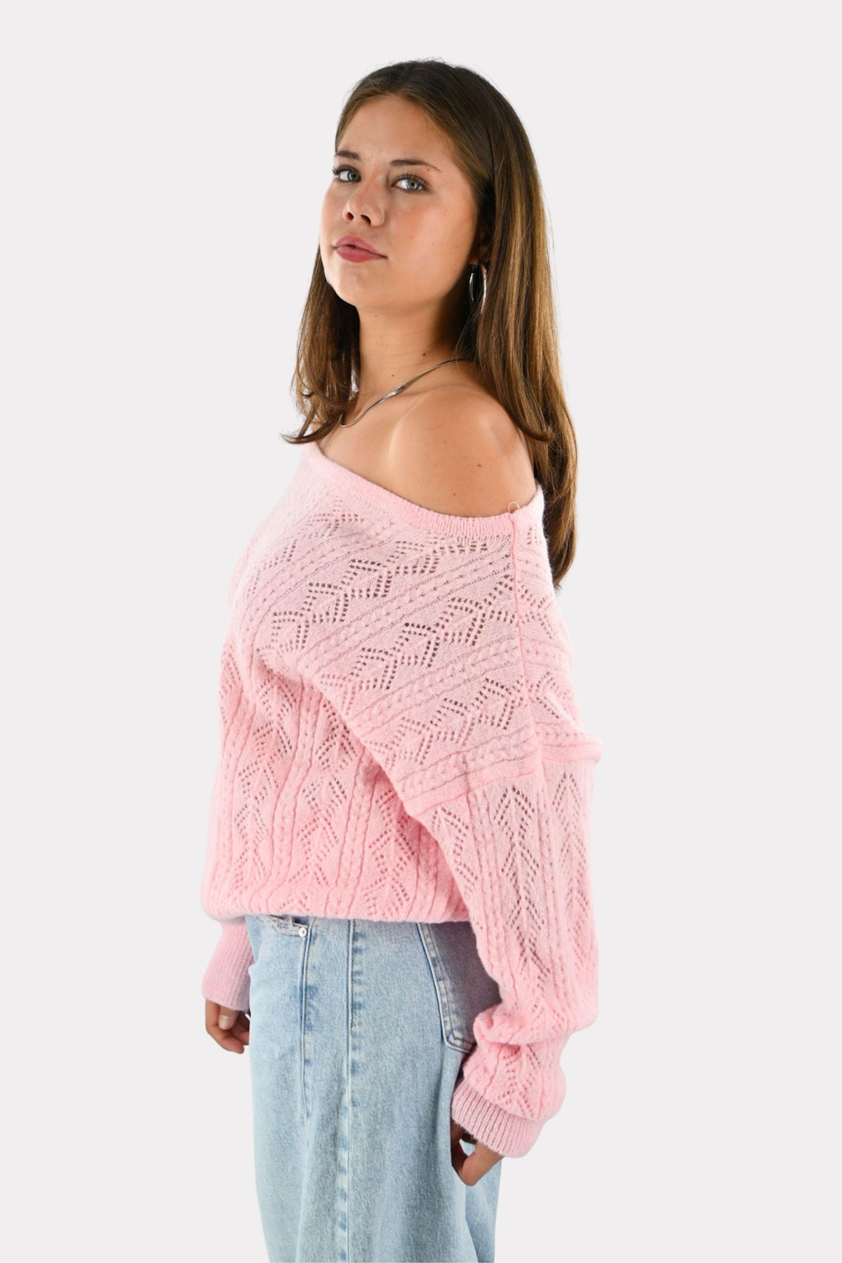 Lola off shoulder knit - roze