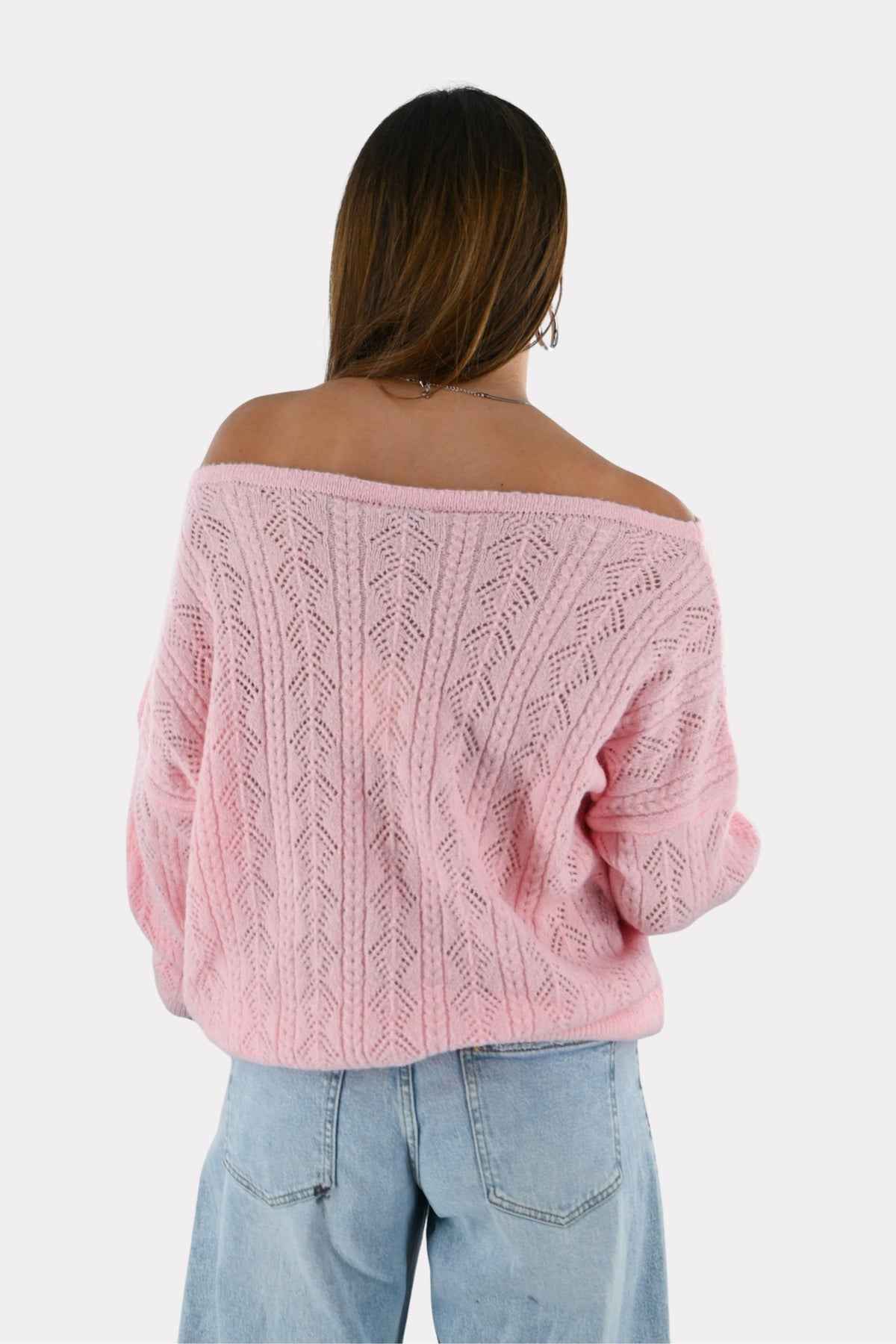 Lola off shoulder knit - roze