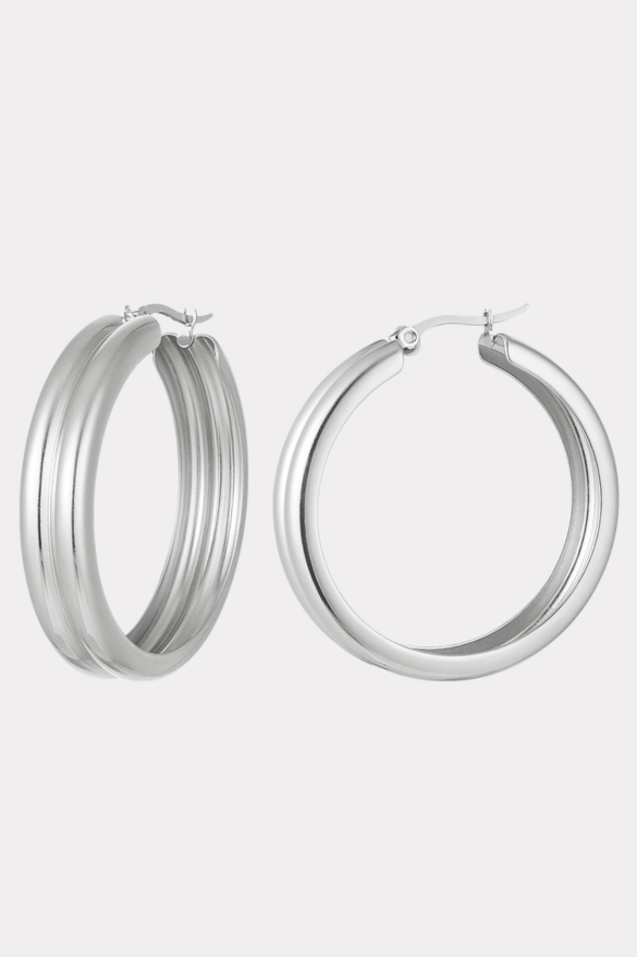 Basic ribbed hoops - Silver