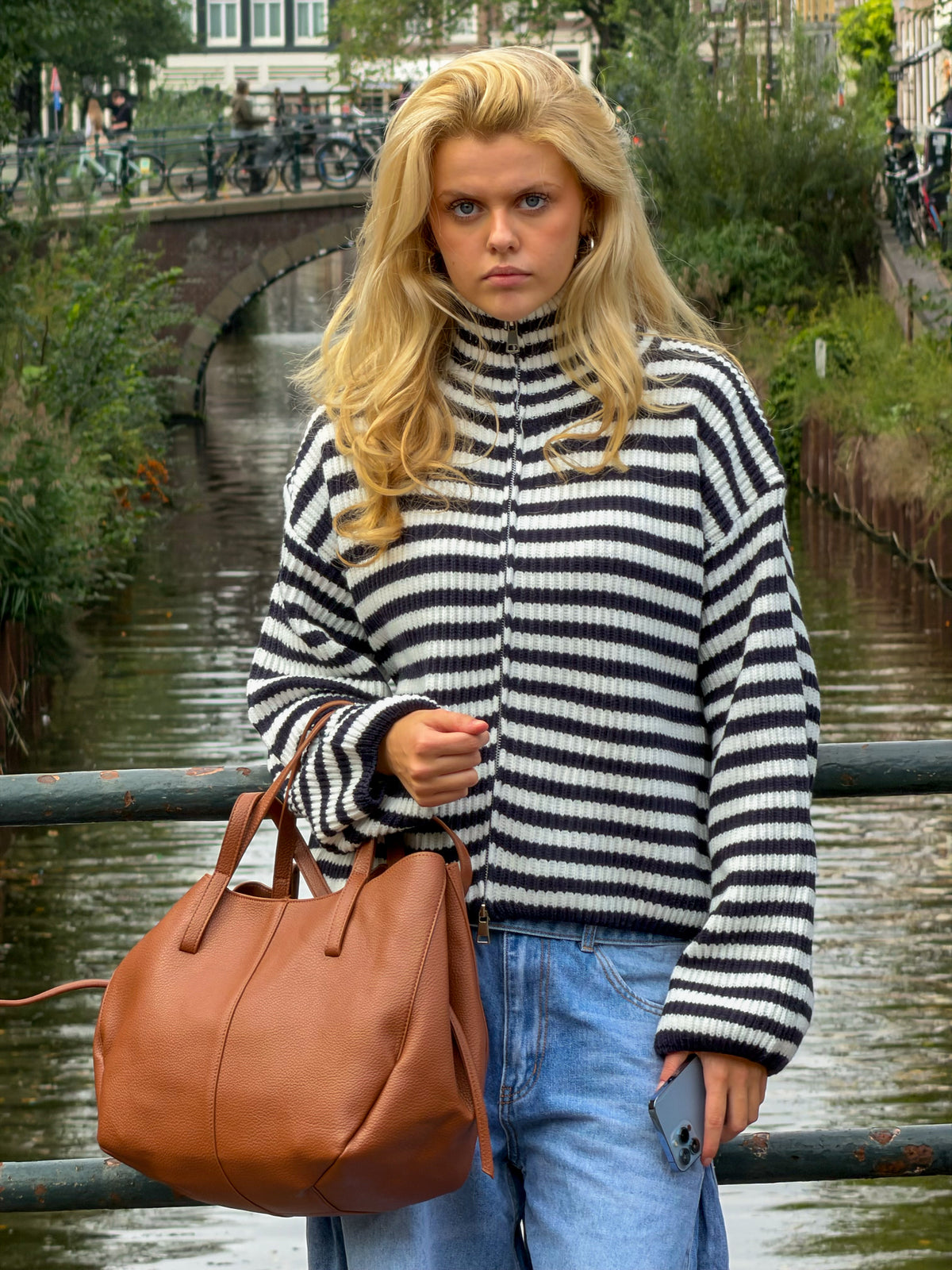 Striped zipper - navy/wit