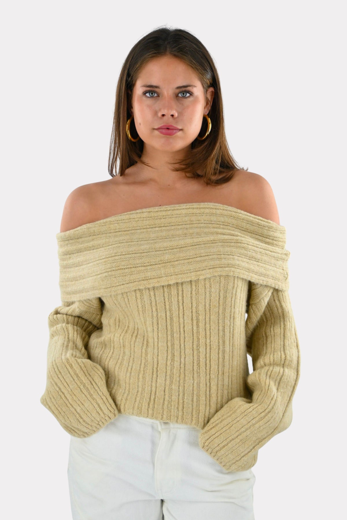 Maxime tricoté épaule dénudée - beige