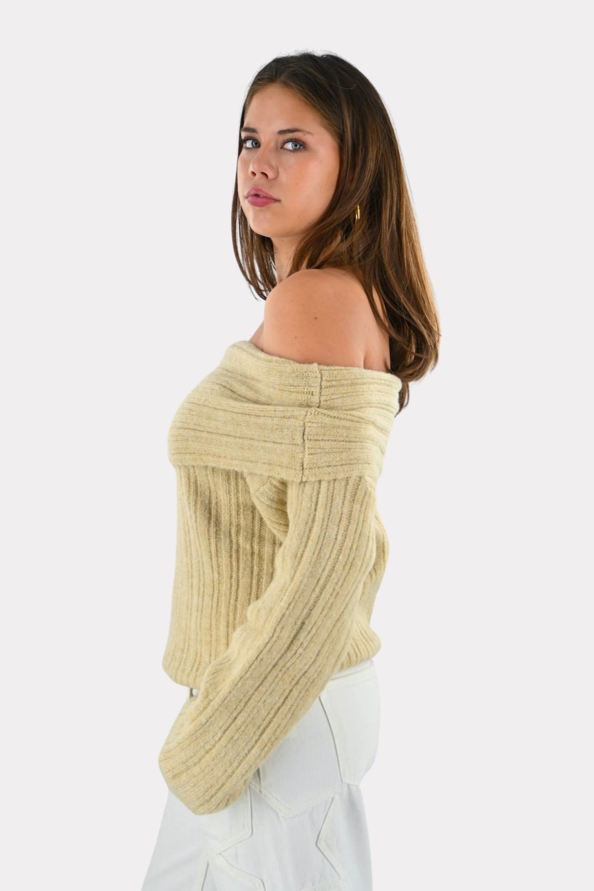 Maxime tricoté épaule dénudée - beige