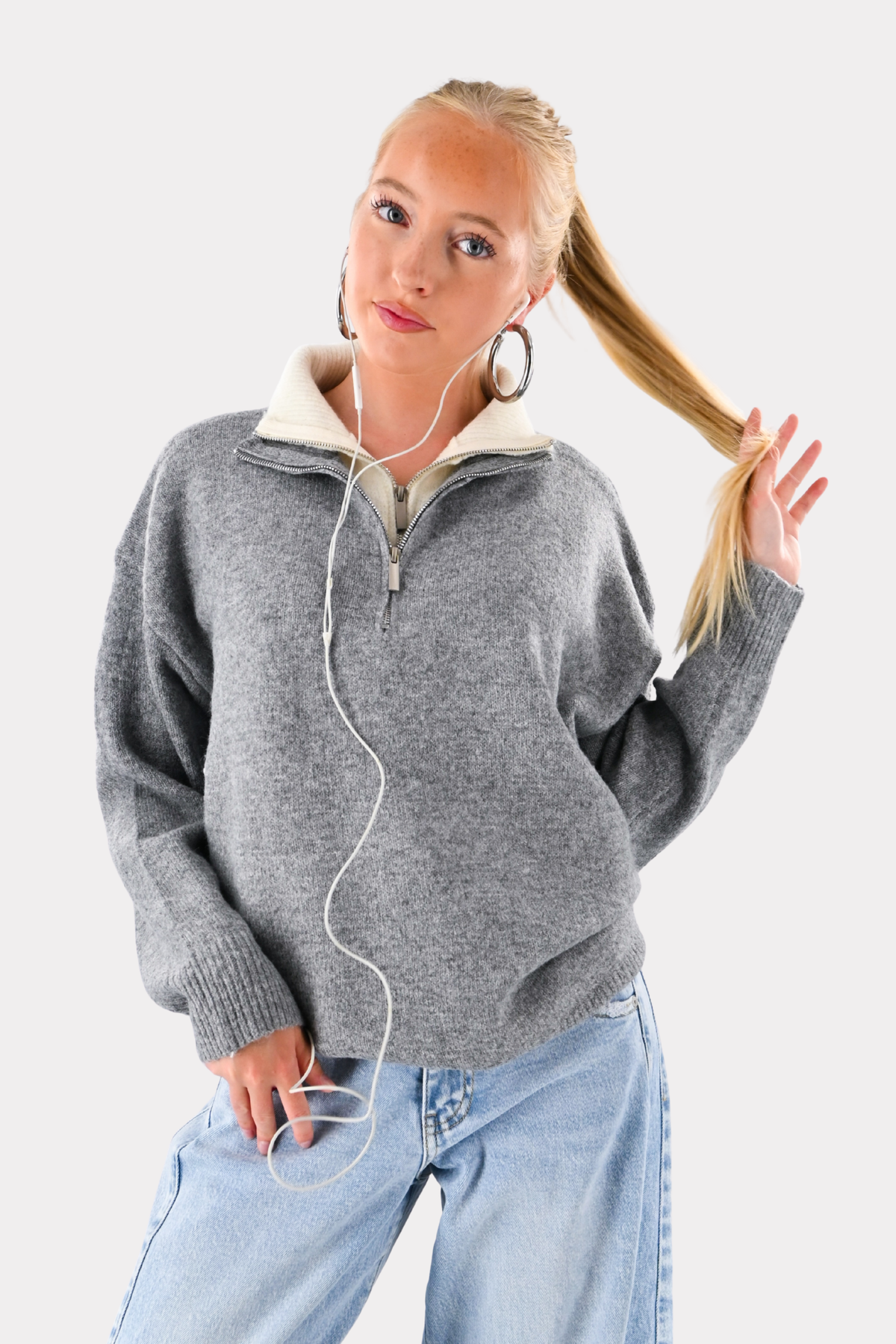 Caroline zipper - grijs/wit
