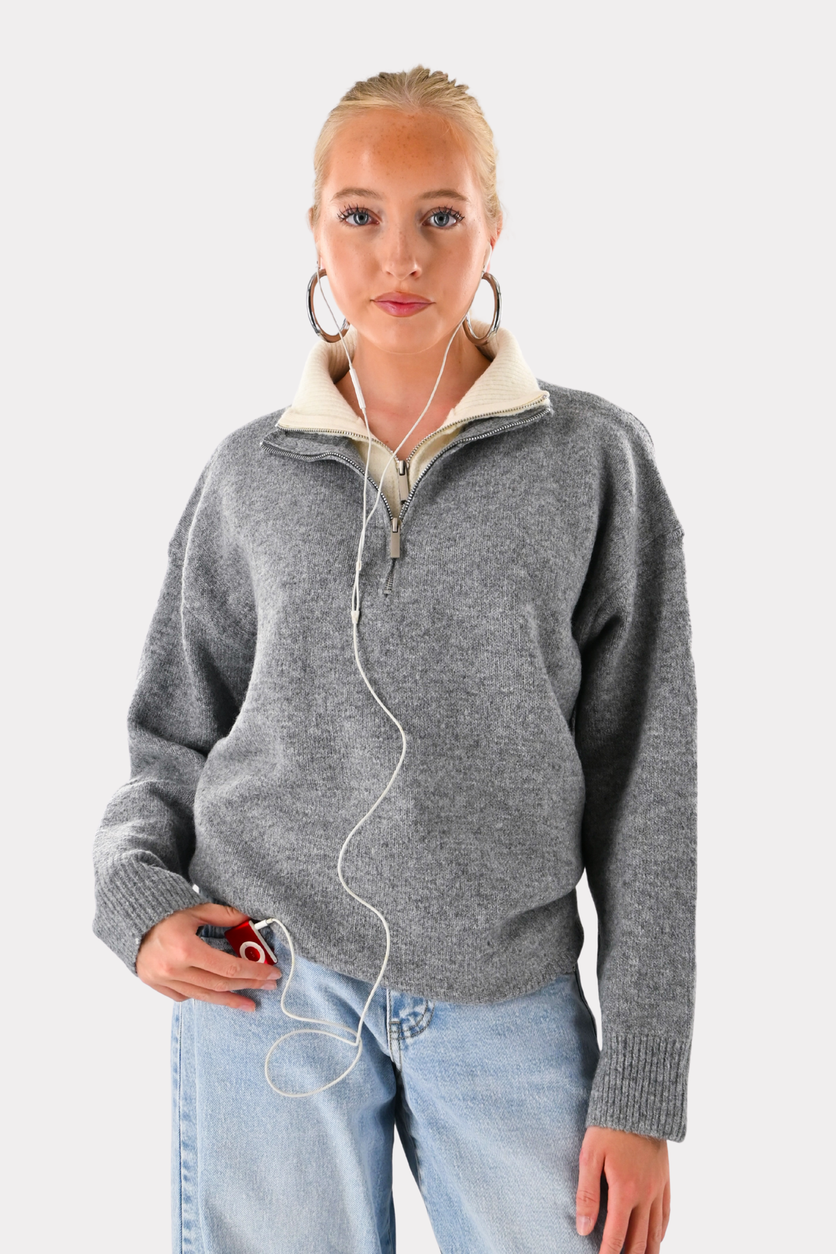 Caroline zipper - grijs/wit