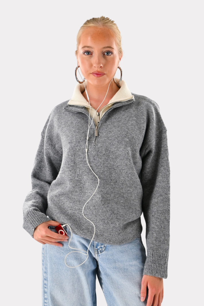 Caroline zipper - grijs/wit