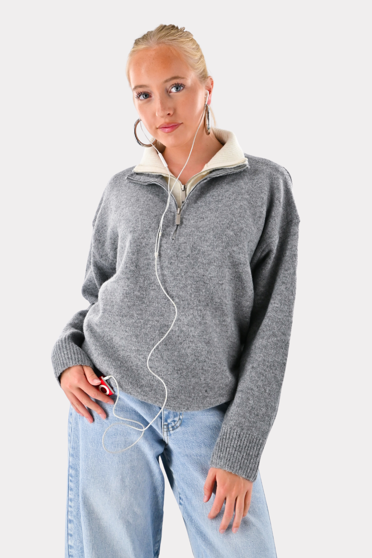 Caroline zipper - grijs/wit