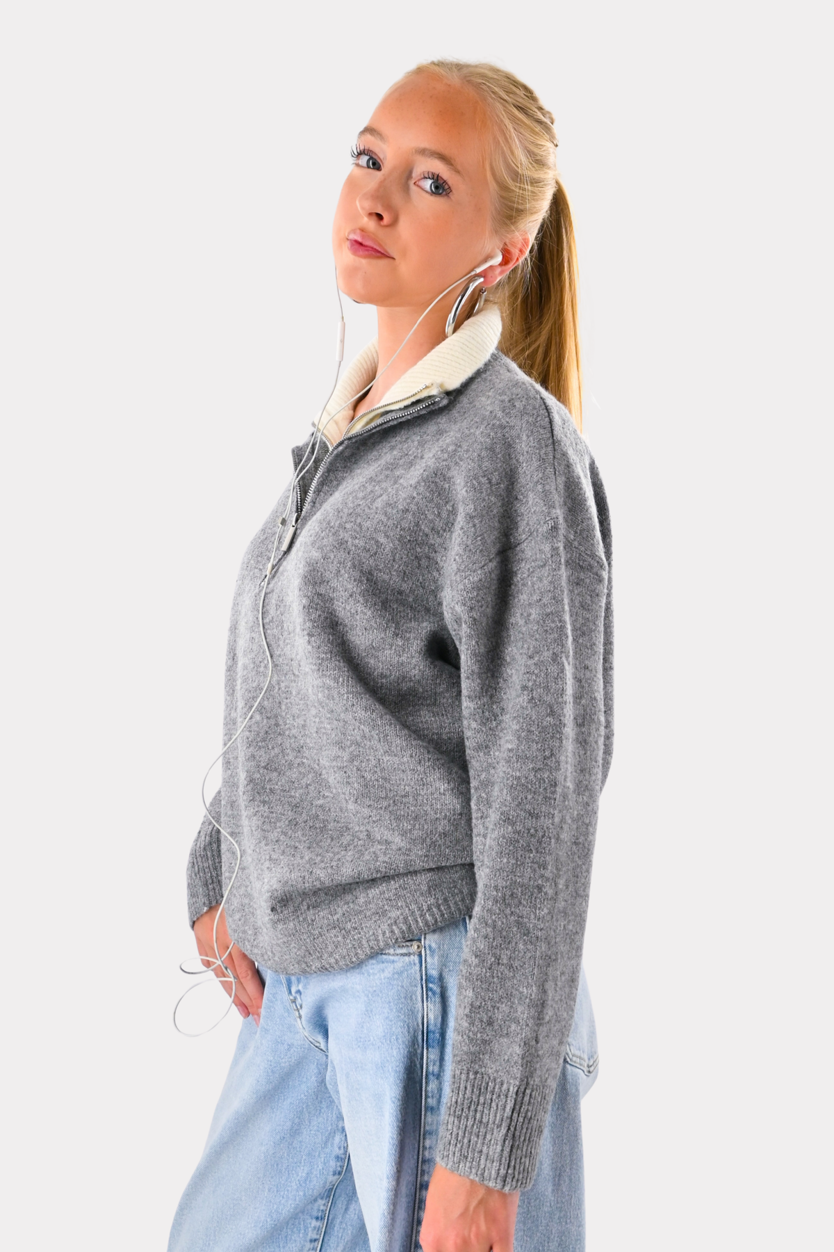 Caroline zipper - grijs/wit