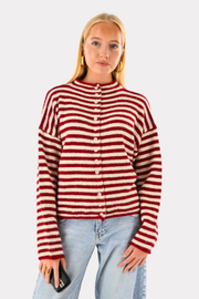 Eleanor cardigan rayé classique - bordeaux/blanc