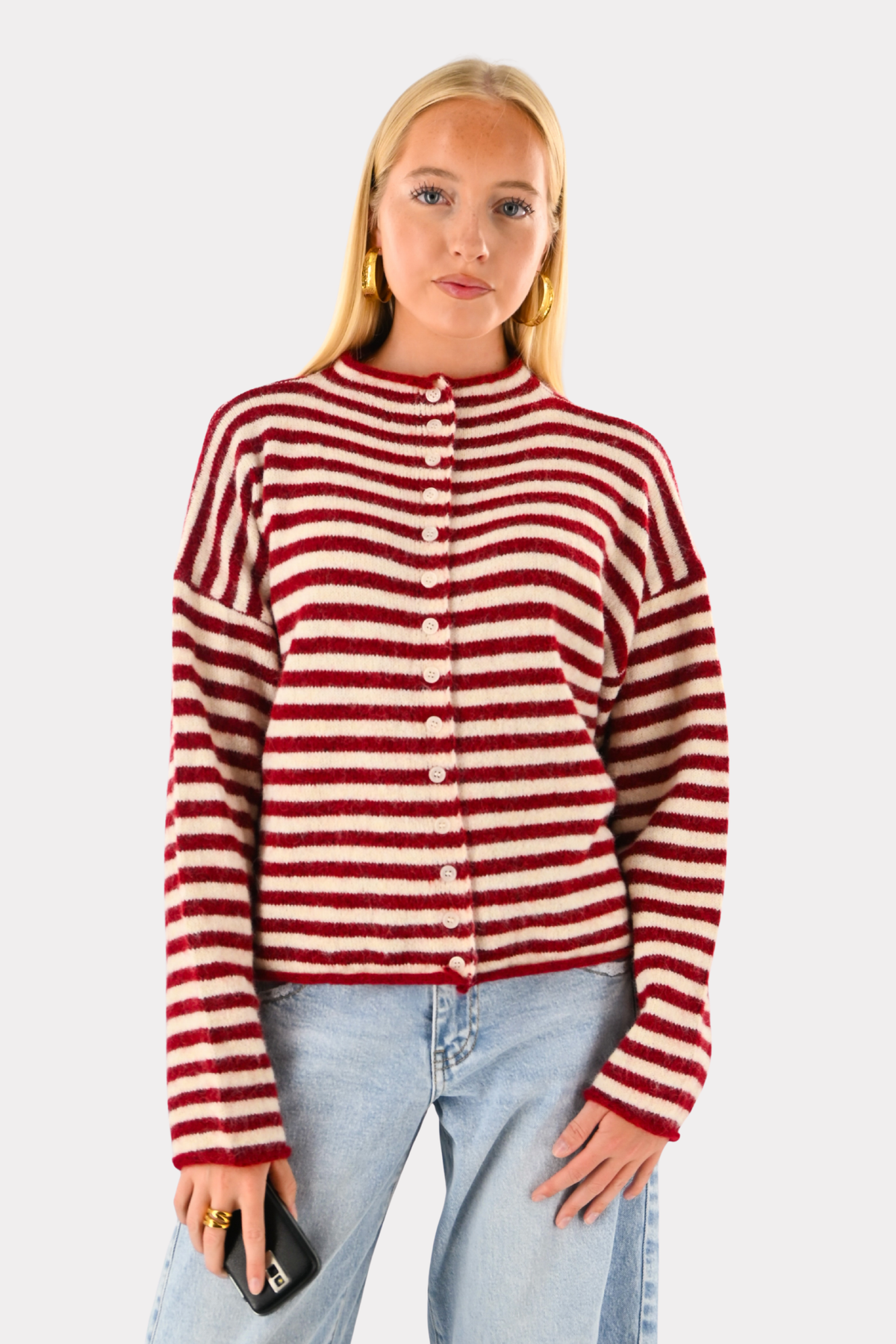 Eleanor cardigan rayé classique - bordeaux/blanc