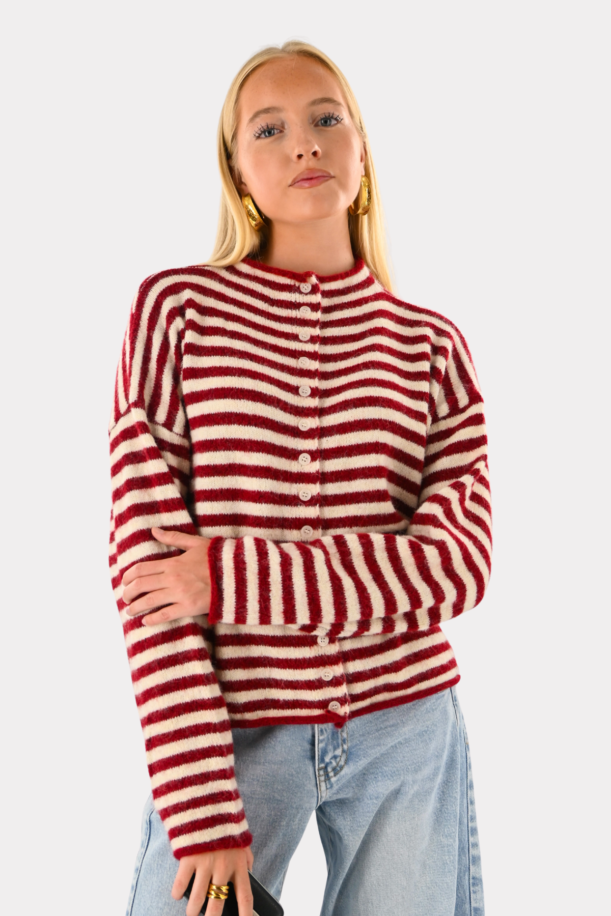 Eleanor cardigan rayé classique - bordeaux/blanc