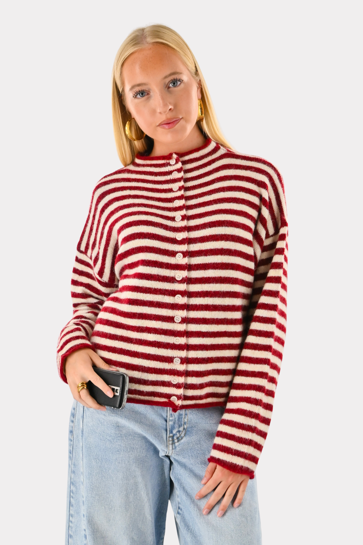 Eleanor cardigan rayé classique - bordeaux/blanc