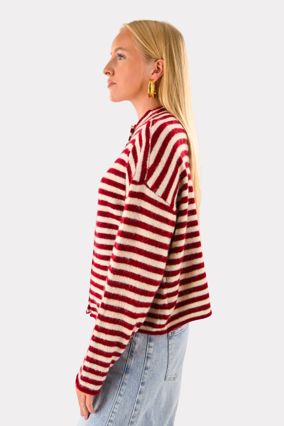 Eleanor cardigan rayé classique - bordeaux/blanc