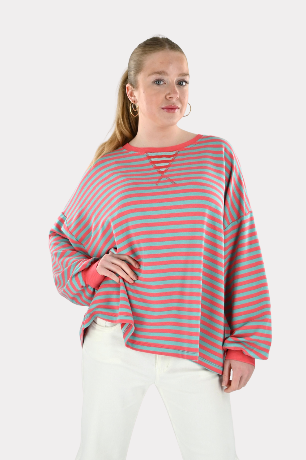 Lore t-shirt long sleeve striped - koraal/groen