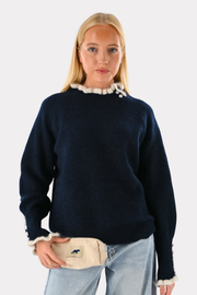 Blair pull en tricot point de riz - bleu marine