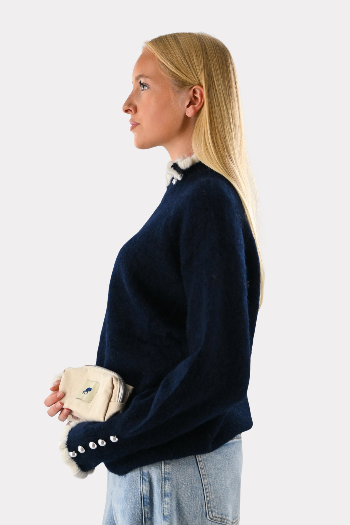 Blair pull en tricot point de riz - bleu marine