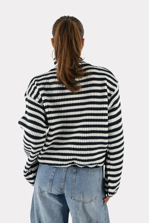 Sweat zippé rayé - bleu marine/blanc