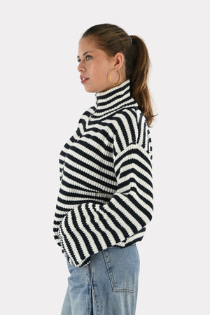 Sweat zippé rayé - bleu marine/blanc