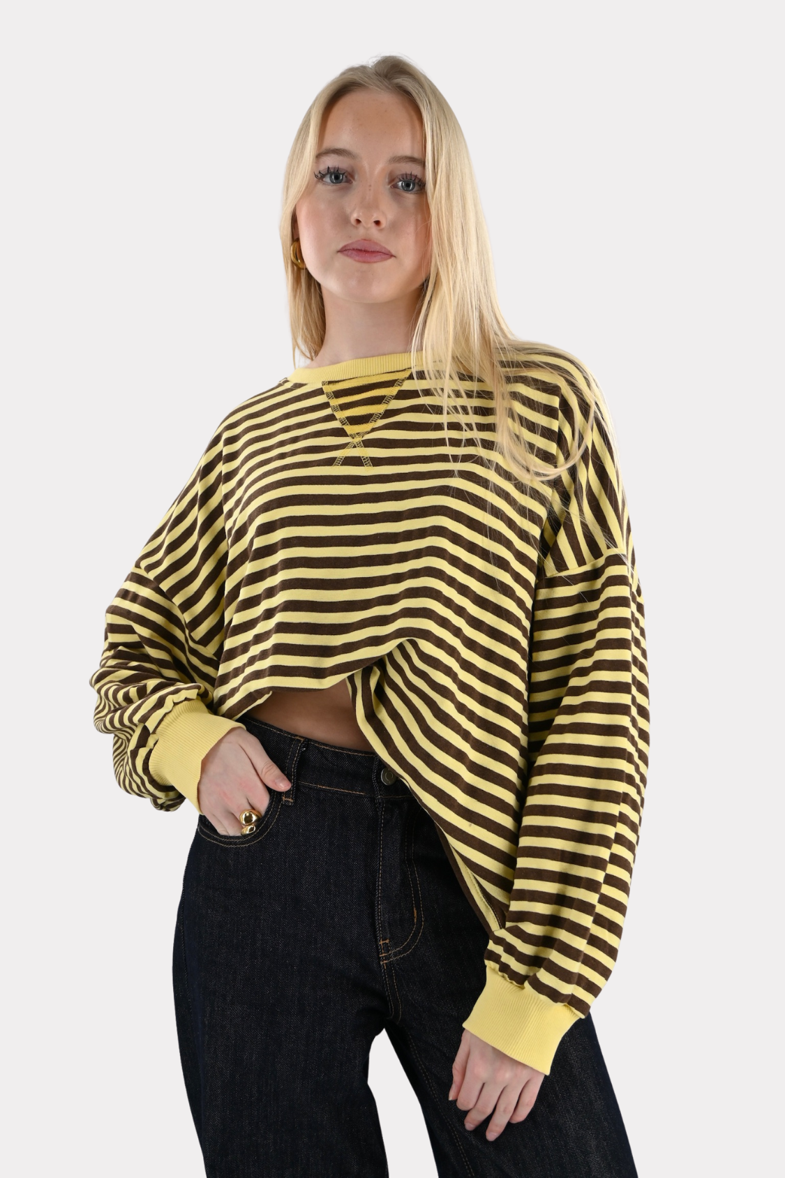 Lore-t-shirt-long-sleeve-striped-geel/bruin-fashiontiger-3