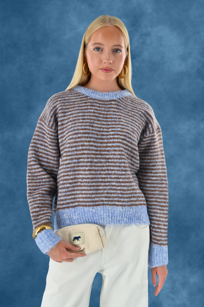 Lara Vintage-Strickpullover mit Streifen - blau/braun