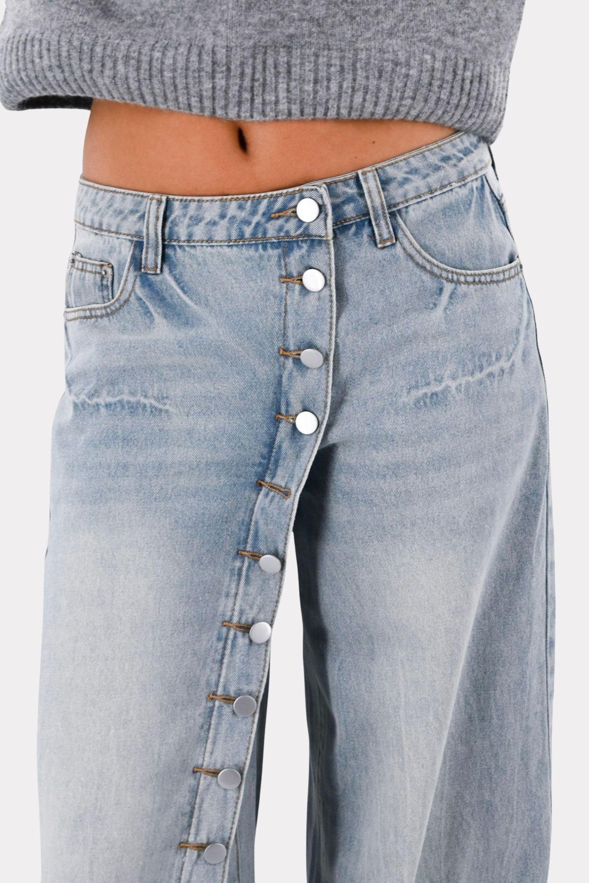 Button wide leg jeans - blauw