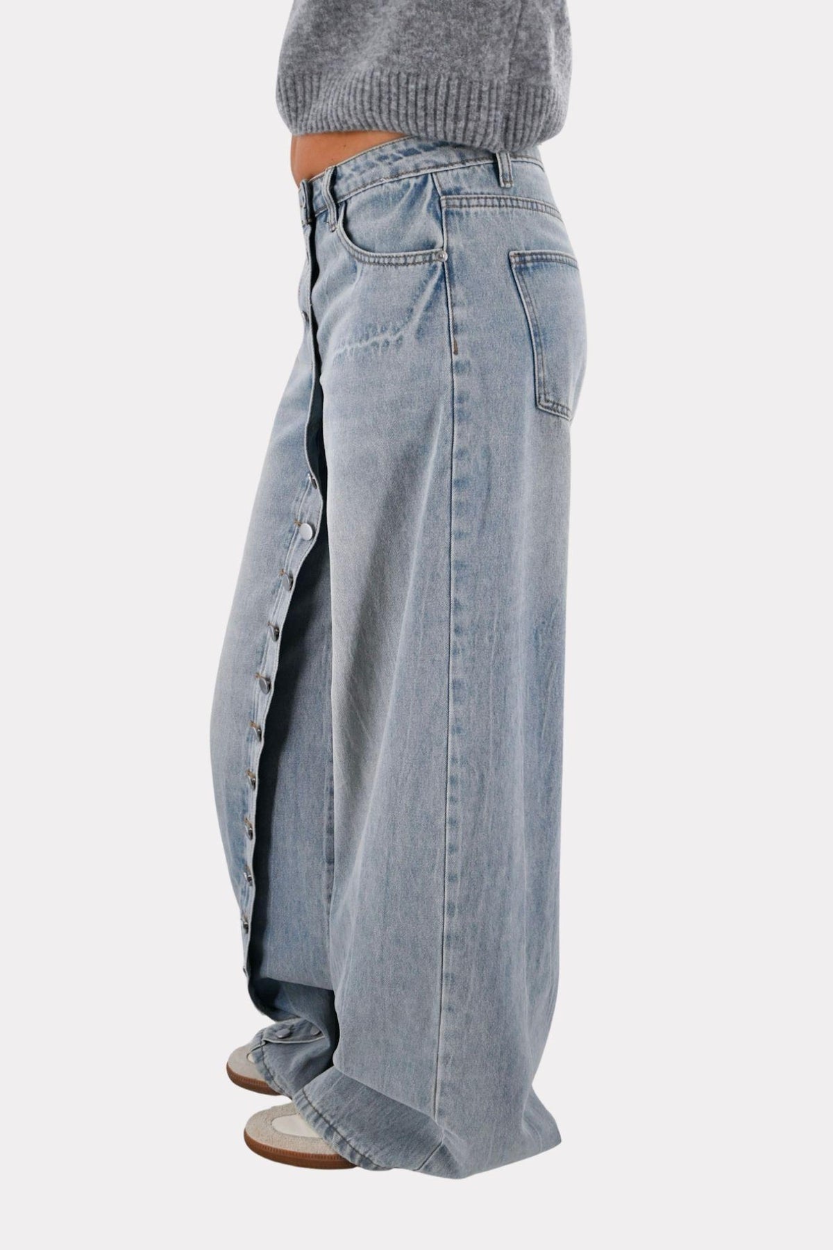 Button wide leg jeans - blauw
