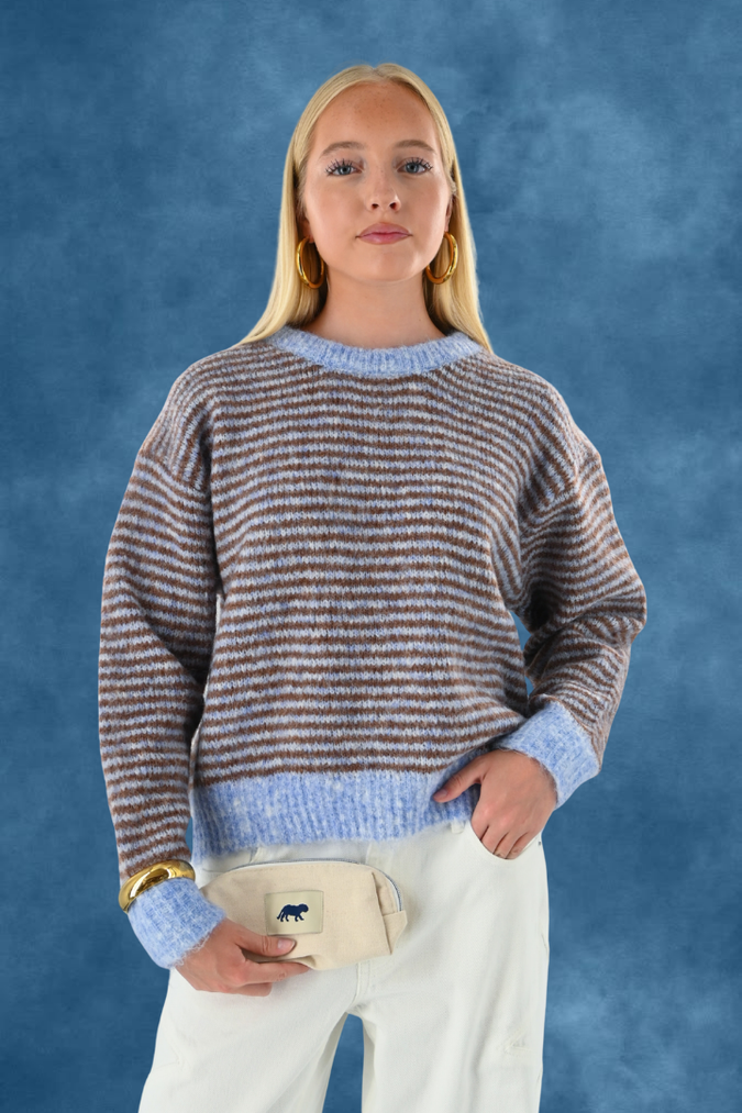Lara Vintage-Strickpullover mit Streifen - blau/braun