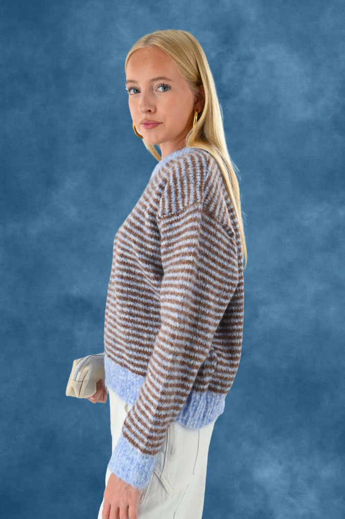 Lara Vintage-Strickpullover mit Streifen - blau/braun
