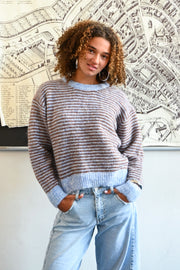 Lara Vintage-Strickpullover mit Streifen - blau/braun