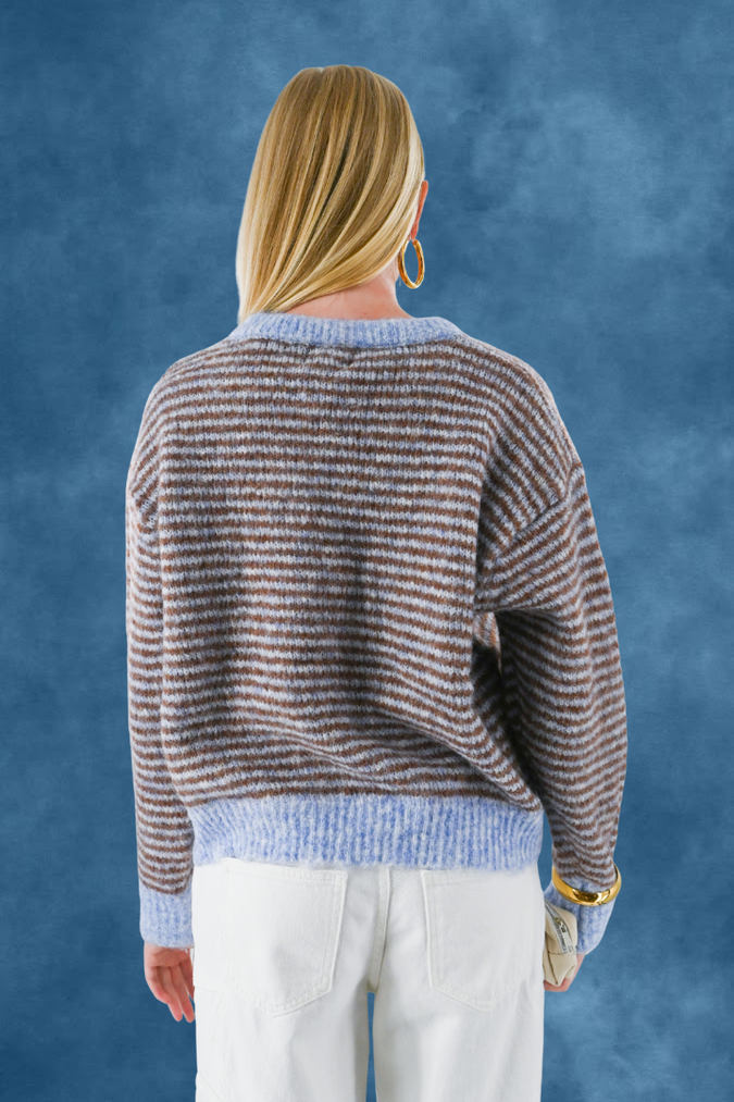 Lara Vintage-Strickpullover mit Streifen - blau/braun