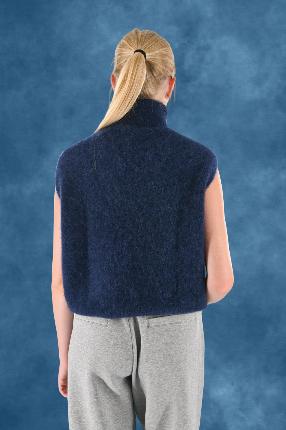Pull En Maille Cosy À Col Montant - Bleu Marine