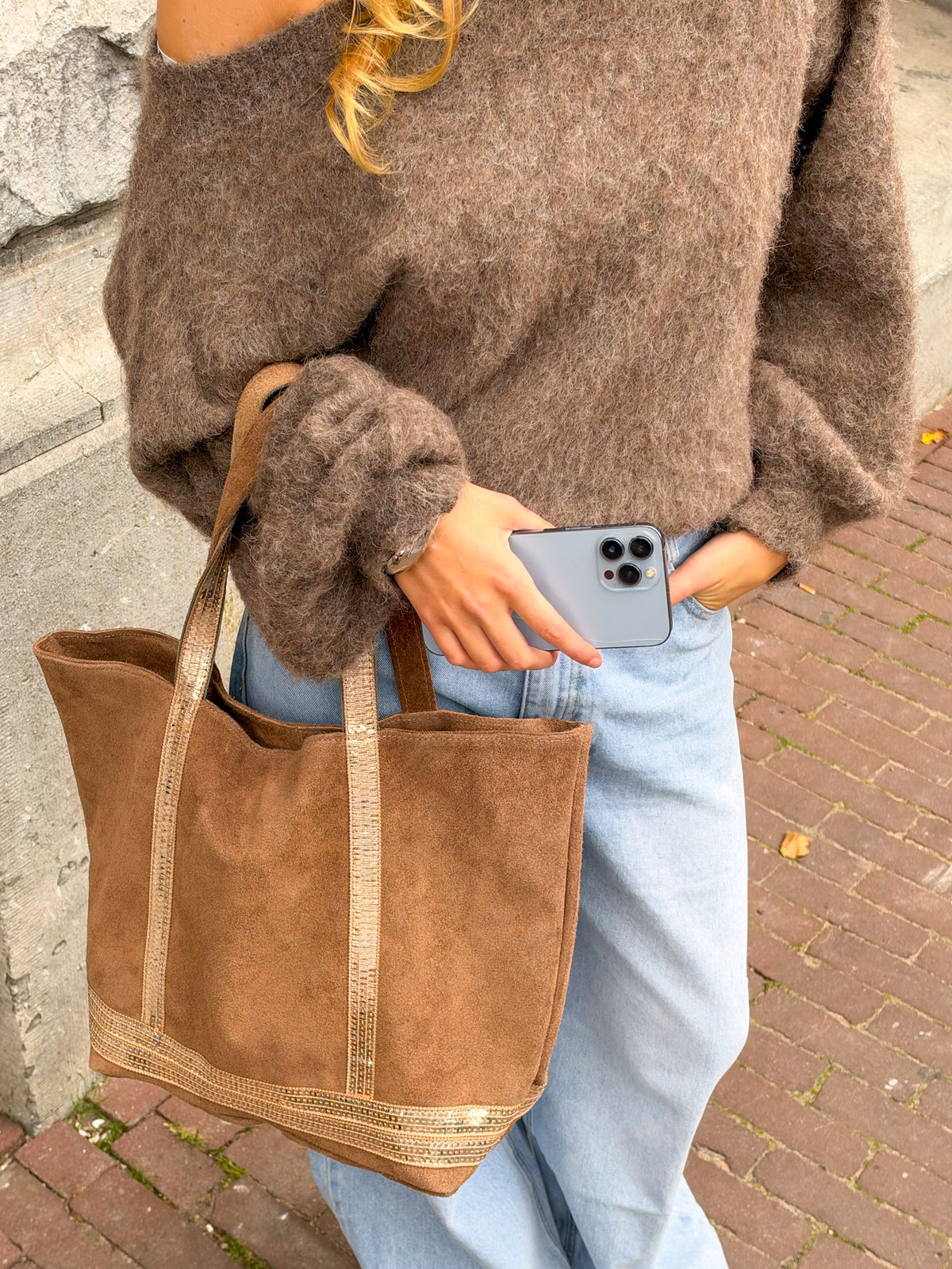 Trendige Tasche - Taupe/Gold