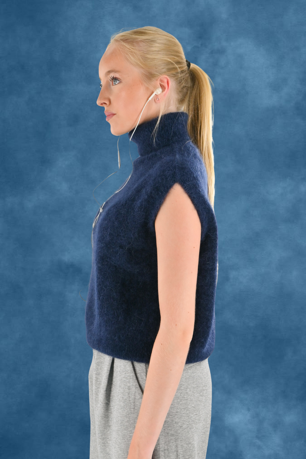 Pull En Maille Cosy À Col Montant - Bleu Marine