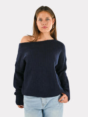 Lola Off-Shoulder-Strickpullover - Marineblau