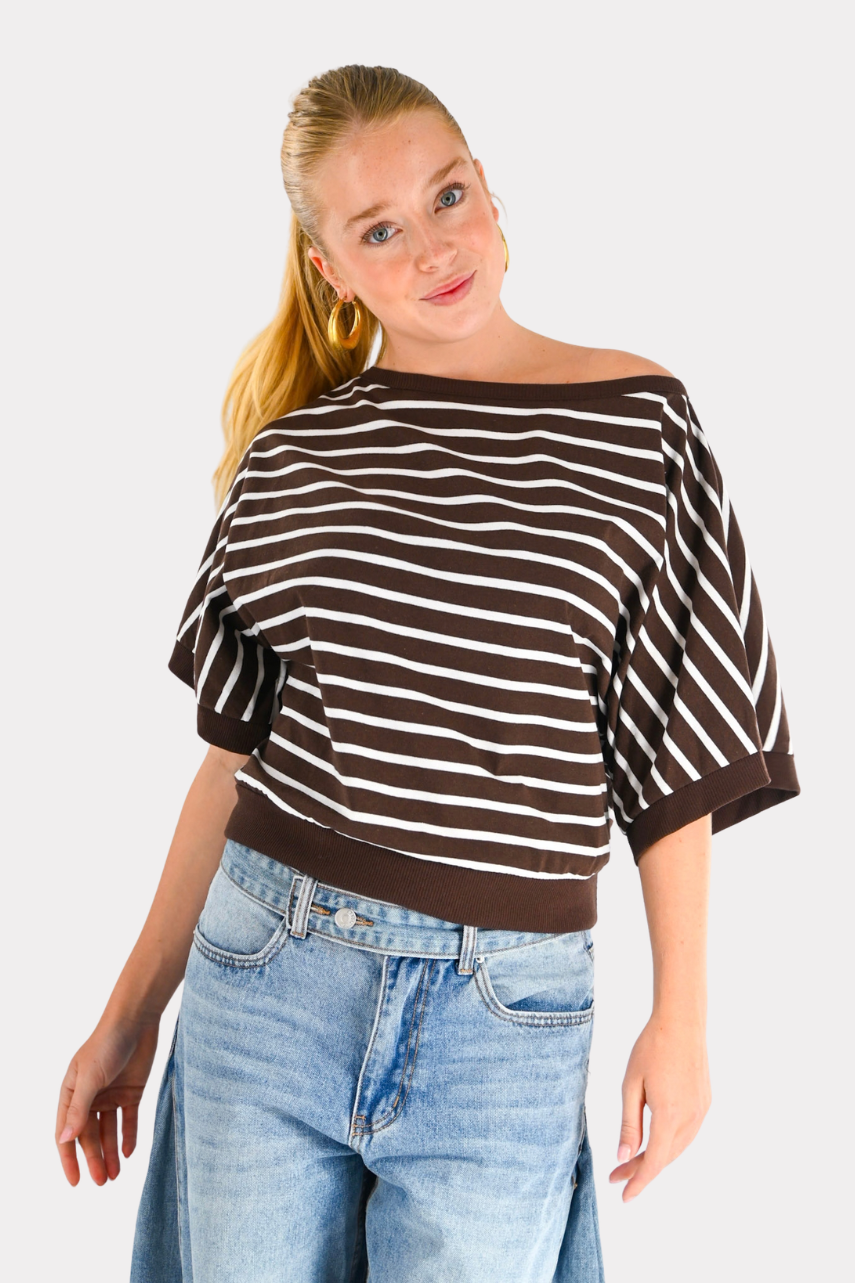 Norah gestreiftes Top - braun / weiß