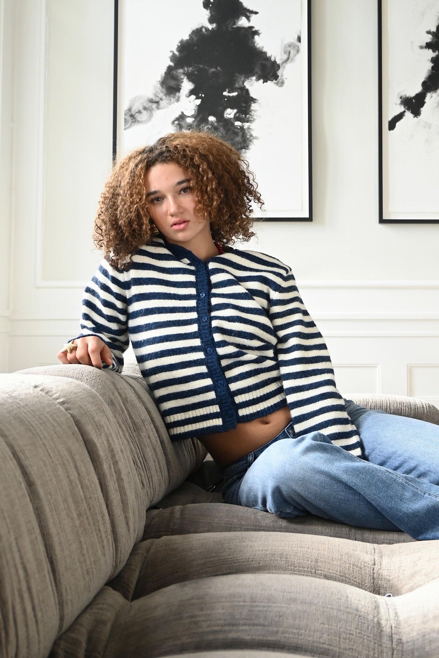 Ayla cardigan - navy/wit