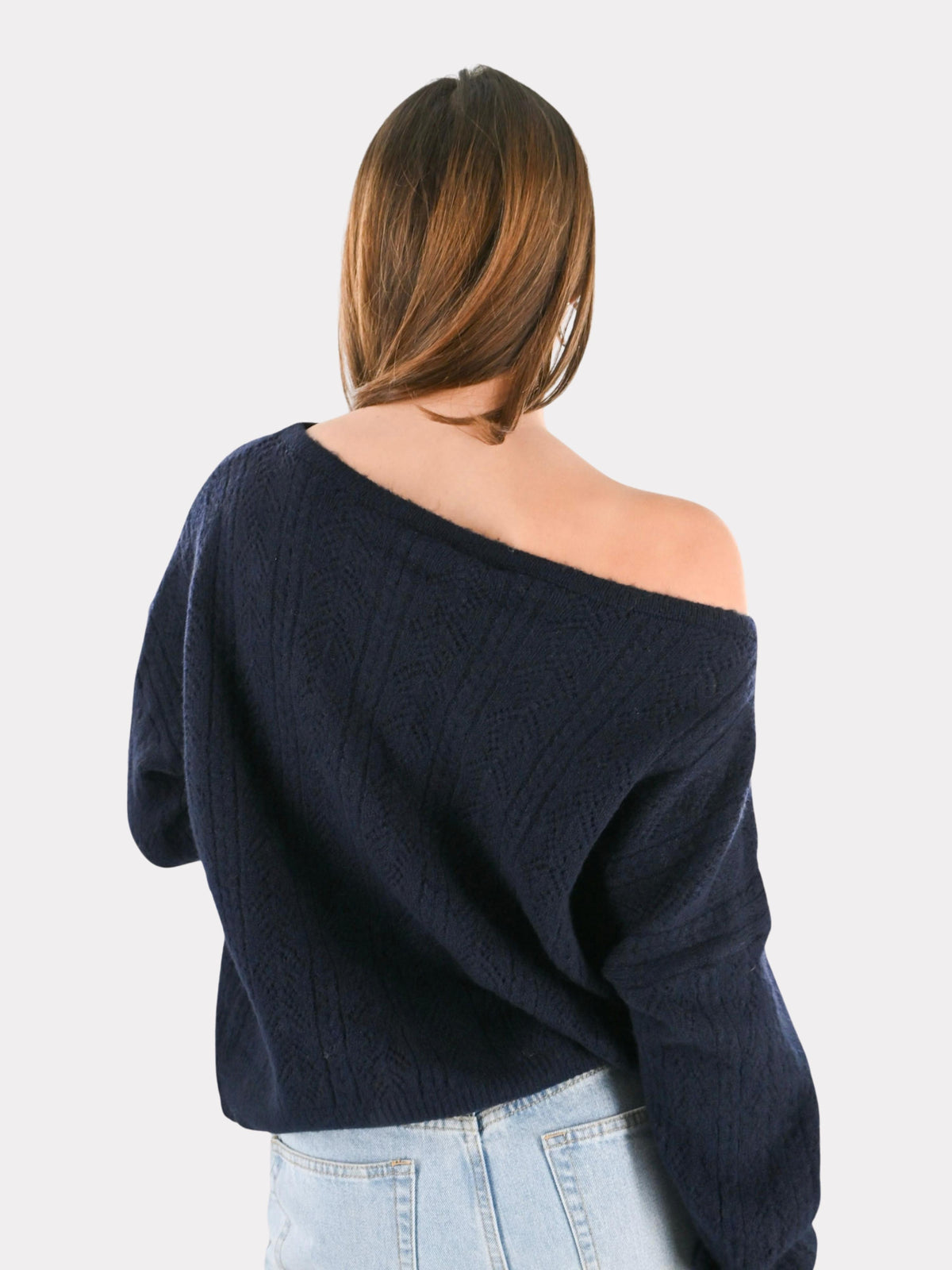 Lola Off-Shoulder-Strickpullover - Marineblau